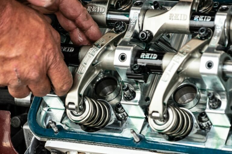 Mechanic working on an engine overhaul rebuild