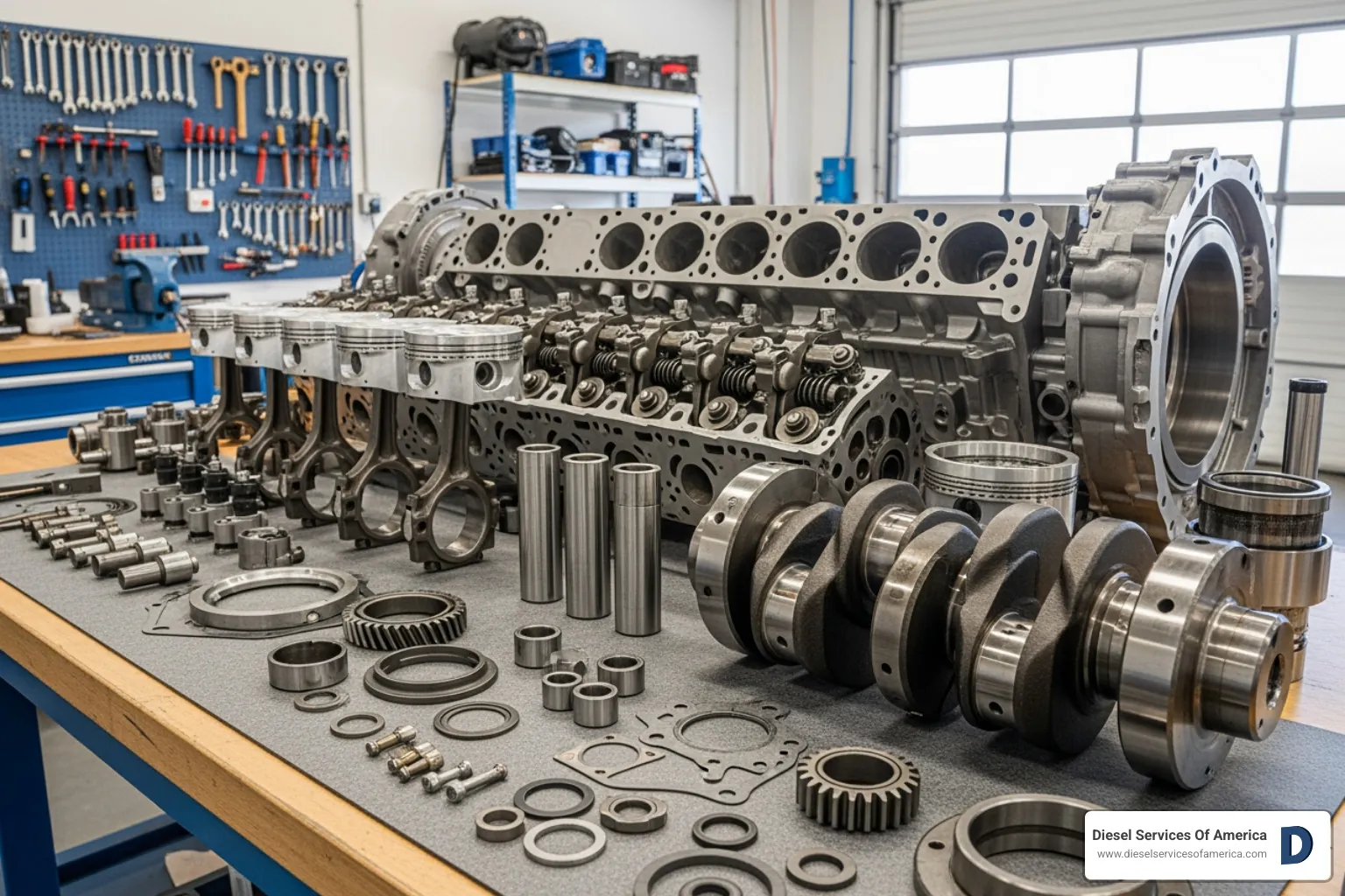 Old worn engine block compared with a newer replacement engine unit.